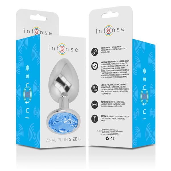 INTENSE - ALUMINUM METAL ANAL PLUG WITH BLUE CRYSTAL SIZE L 7